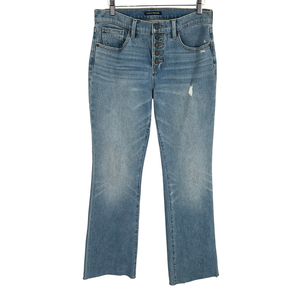 Lucky Brand Ava Bootcut Jeans Womens 29 Blue Cotton Mid Rise Button Fly Raw Hem